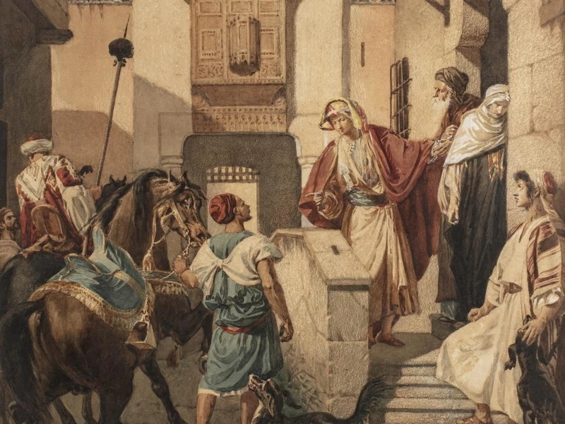 1813-Alexandre Bida - Discussione sui gradini del palazzo